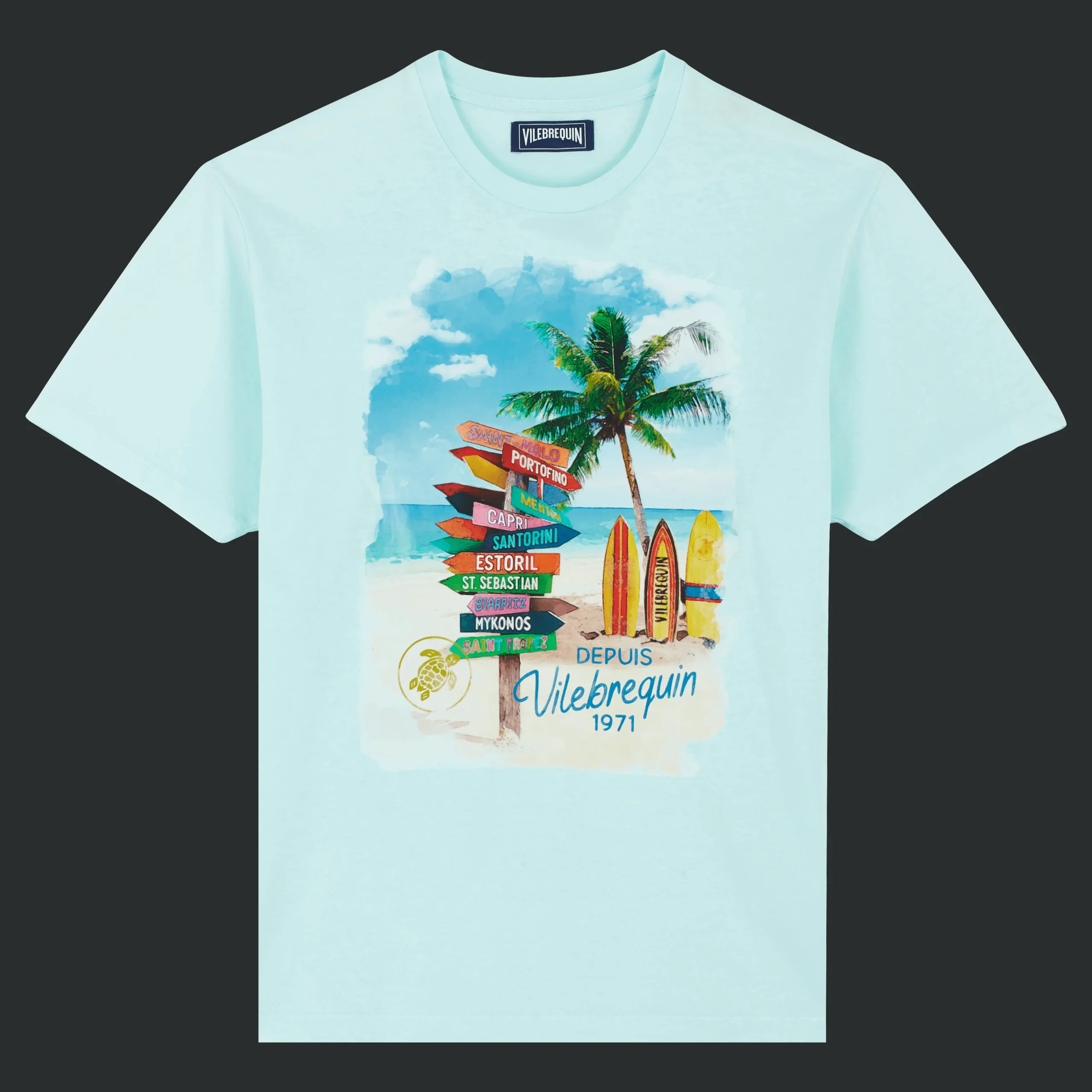 Vilebrequin Cotton Men T-Shirt Holidays Signpost*Men T-Shirts