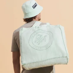 Vilebrequin Linen Turtle Unisex Tote Bag Mineral Dye*Men Beach Bag & Pouches