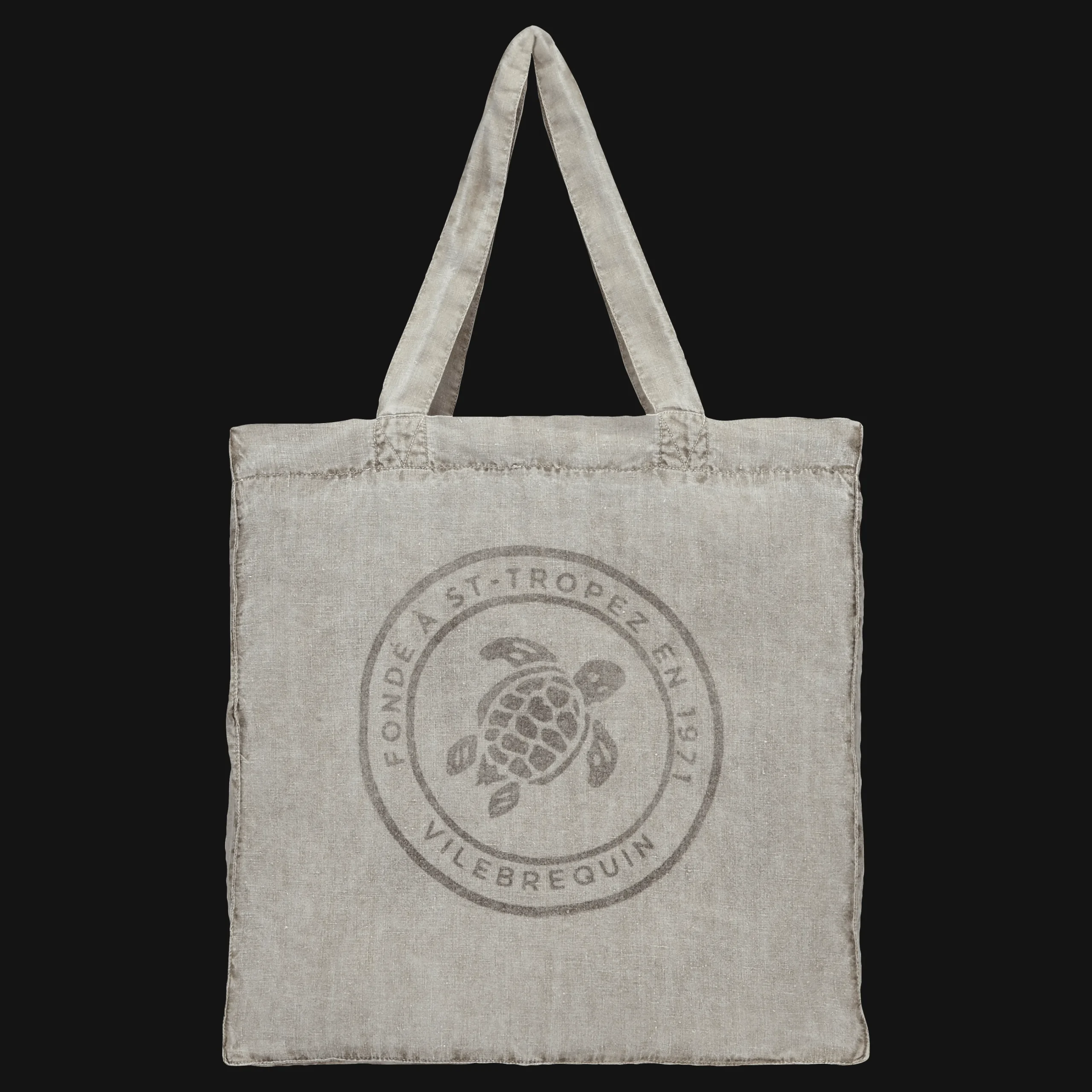 Vilebrequin Linen Turtle Unisex Tote Bag Mineral Dye*Men Beach Bag & Pouches
