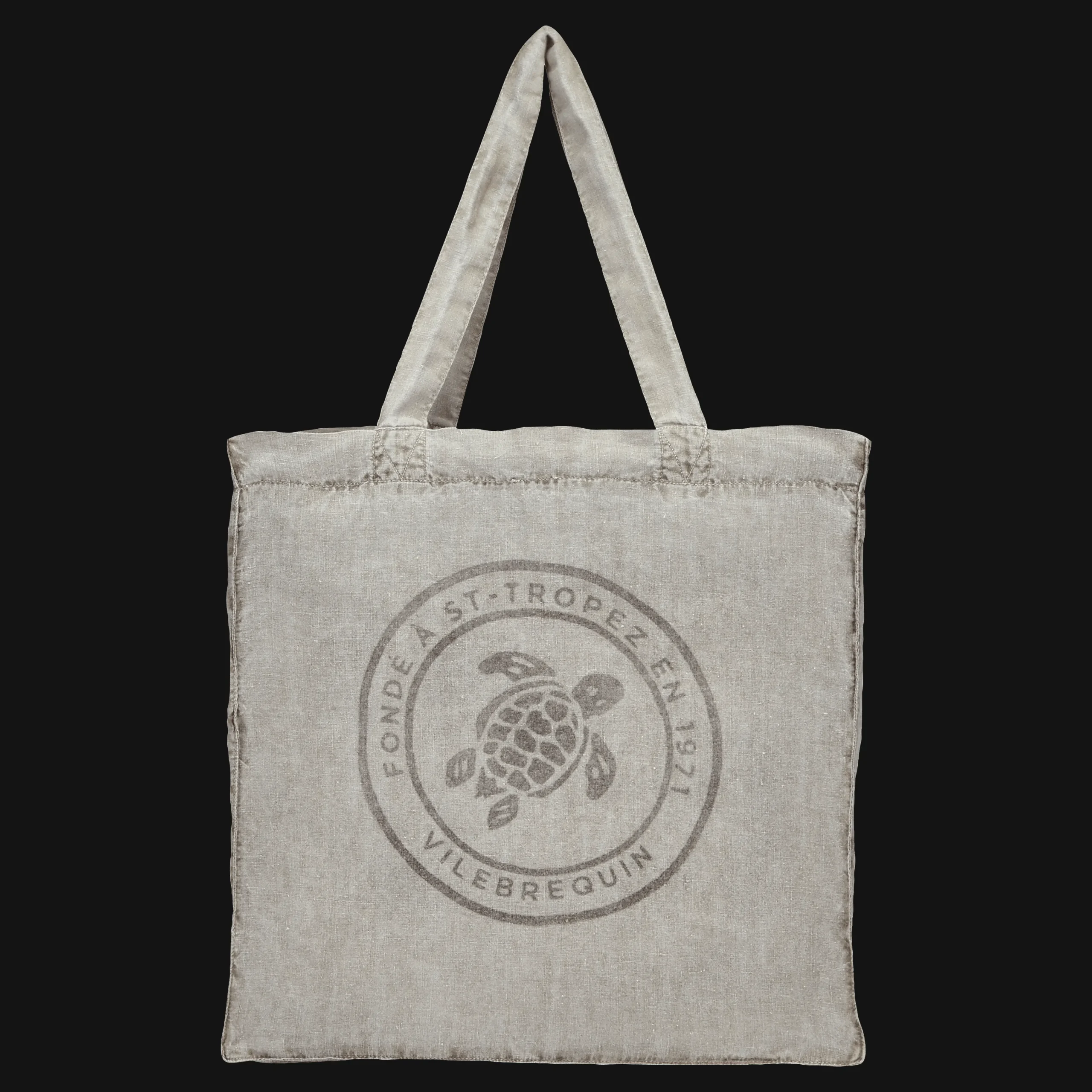Vilebrequin Linen Turtle Unisex Tote Bag Mineral Dye*Men Beach Bag & Pouches
