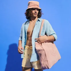 Vilebrequin Linen Turtle Unisex Tote Bag Mineral Dye*Men Beach Bag & Pouches