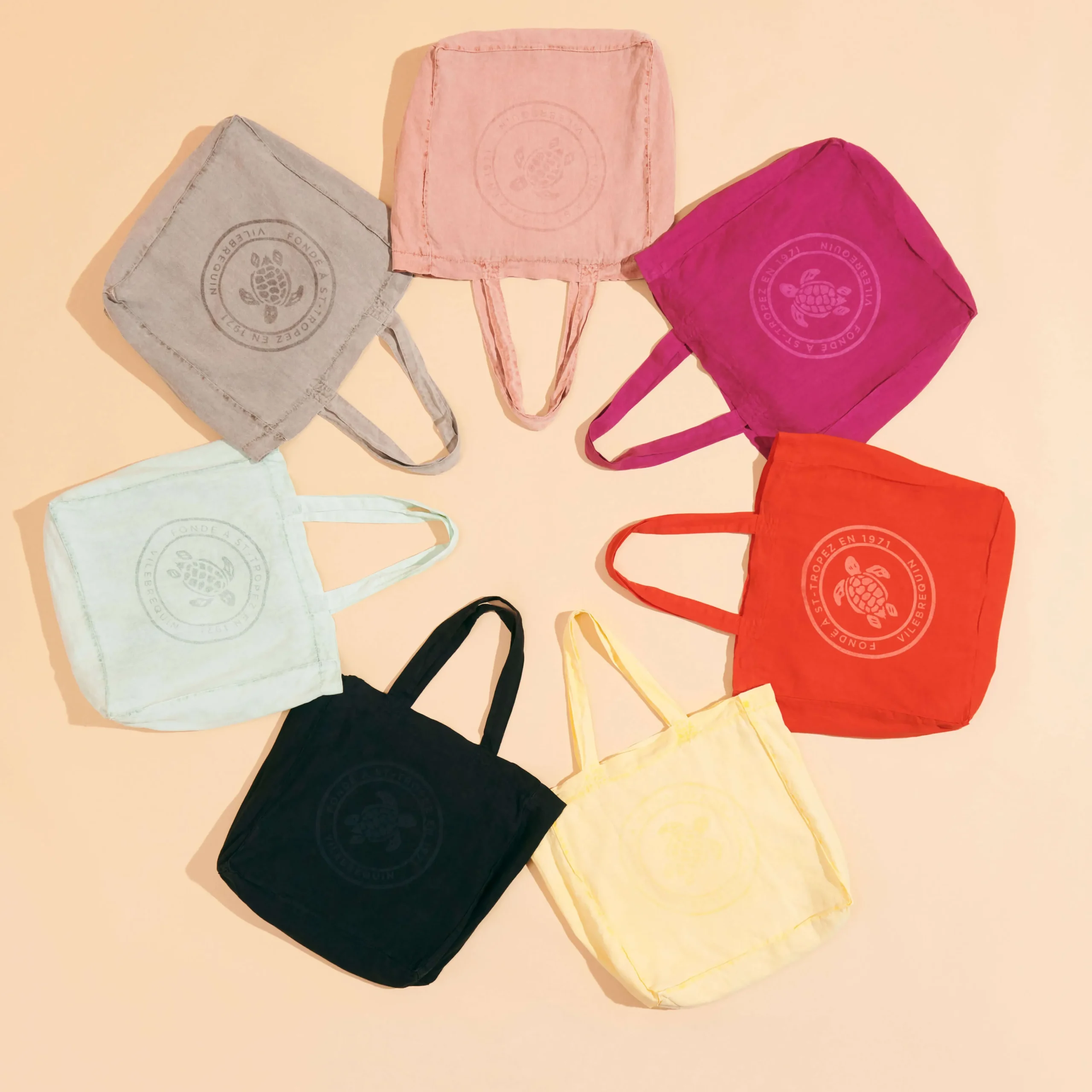 Vilebrequin Linen Turtle Unisex Tote Bag Mineral Dye*Men Beach Bag & Pouches