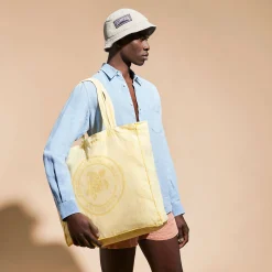 Vilebrequin Linen Turtle Unisex Tote Bag Mineral Dye*Men Beach Bag & Pouches