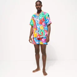 Vilebrequin Men Bowling Shirt Linen Faces In Places - X Kenny Scharf*Men Shirts