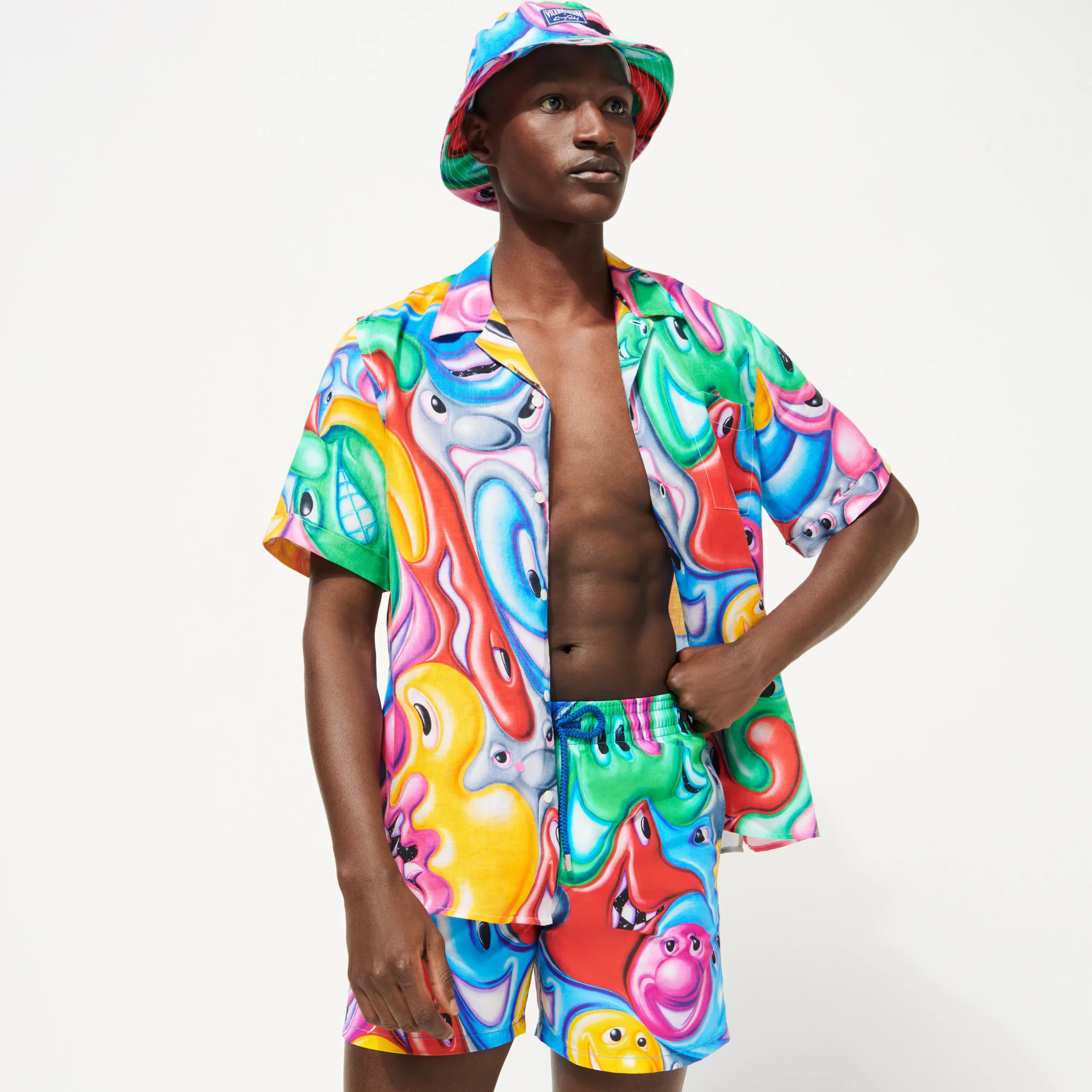 Vilebrequin Men Bowling Shirt Linen Faces In Places - X Kenny Scharf*Men Shirts