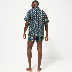 Vilebrequin Men Bowling Shirt Linen Tortues Rainbow Multicolor - X Kenny Scharf*Men Shirts