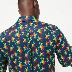 Vilebrequin Men Bowling Shirt Linen Tortues Rainbow Multicolor - X Kenny Scharf*Men Shirts