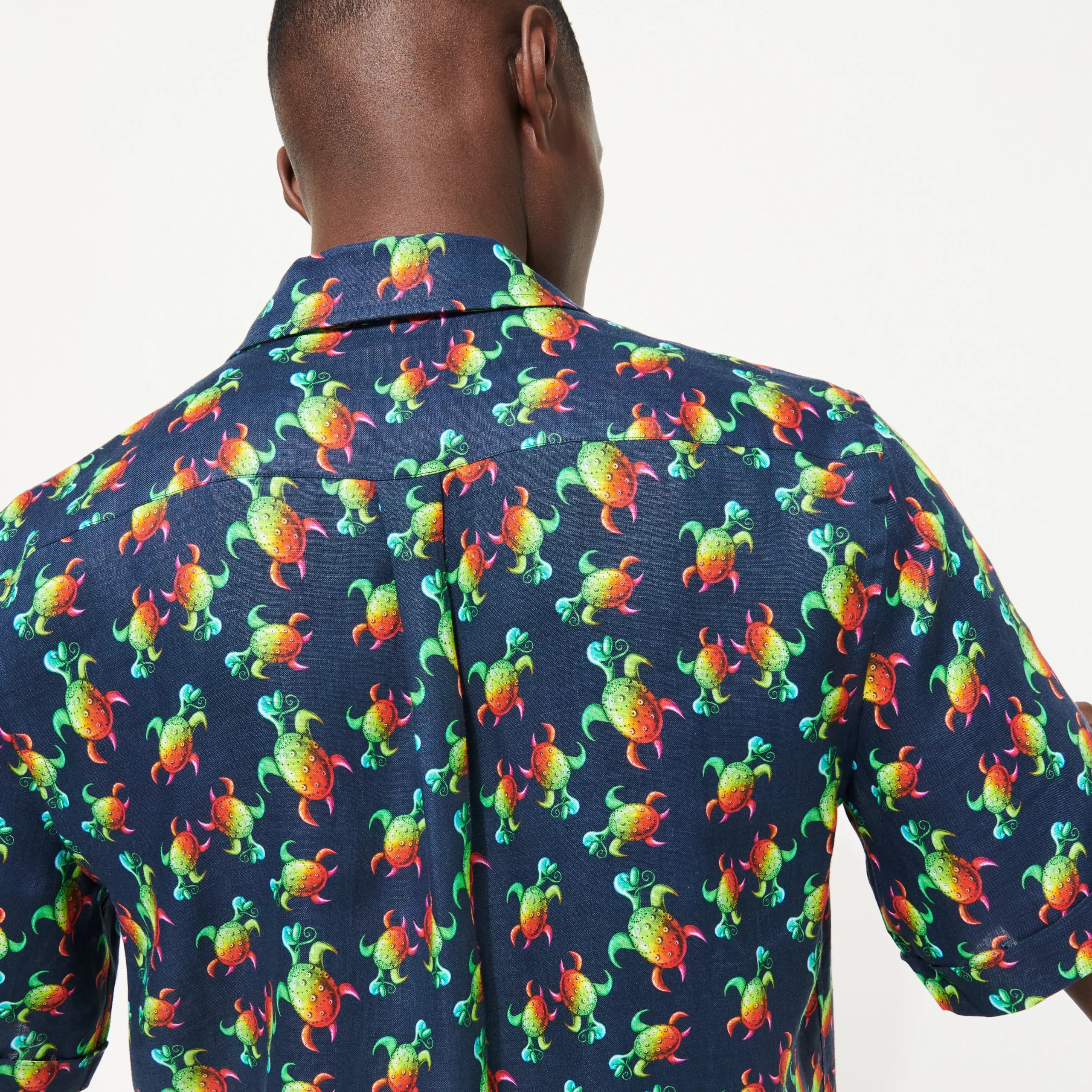 Vilebrequin Men Bowling Shirt Linen Tortues Rainbow Multicolor - X Kenny Scharf*Men Shirts