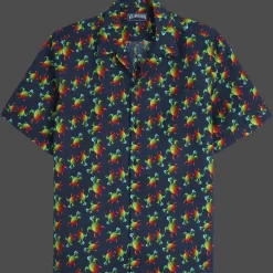 Vilebrequin Men Bowling Shirt Linen Tortues Rainbow Multicolor - X Kenny Scharf*Men Shirts