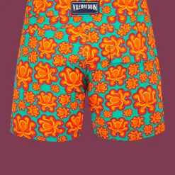Vilebrequin Men Stretch Short Swim Trunks Flat Belt Poulpes Neon*Men The Flat Belt