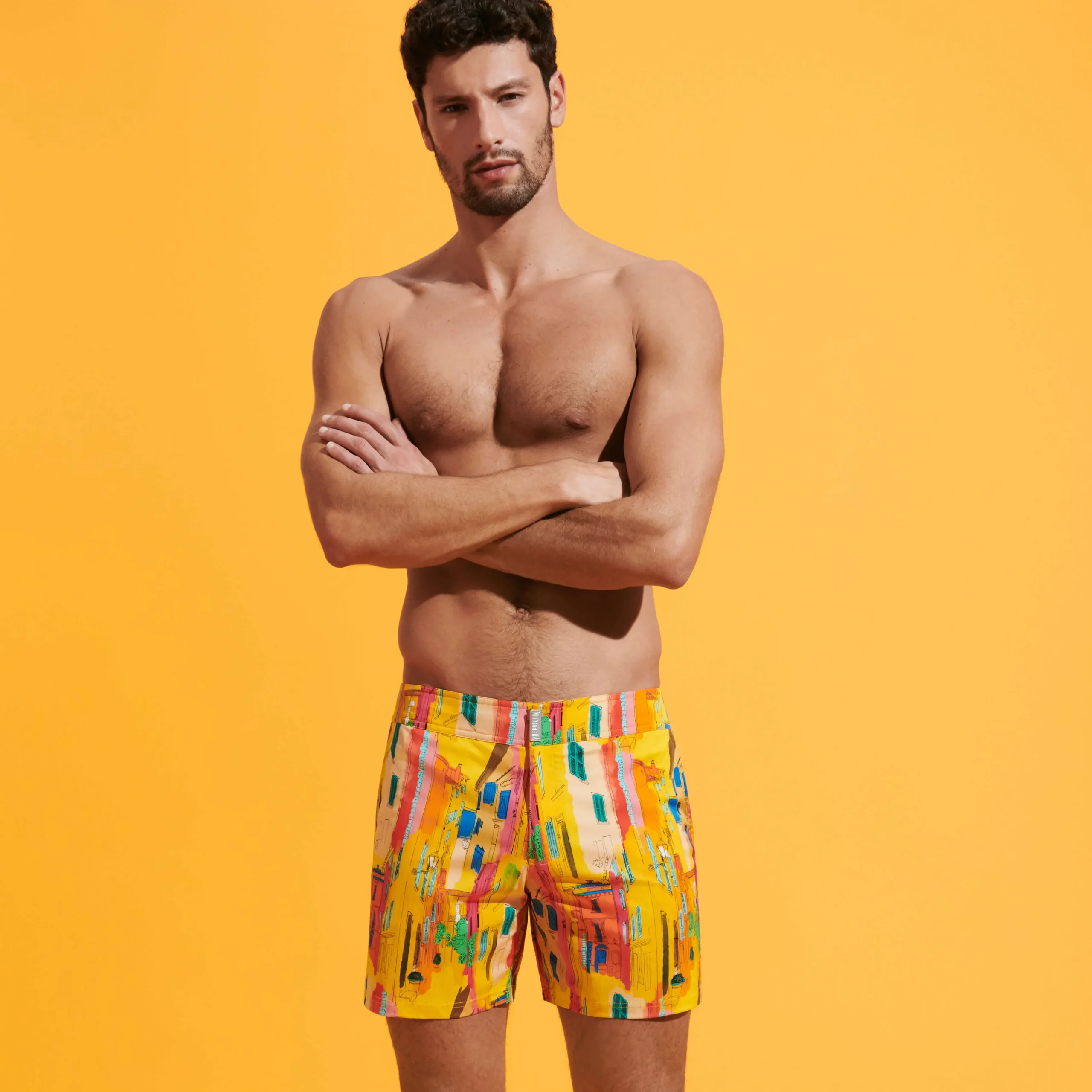 Vilebrequin Men Stretch Short Swim Trunks Flat Belt Sunny Streets*Men The Flat Belt