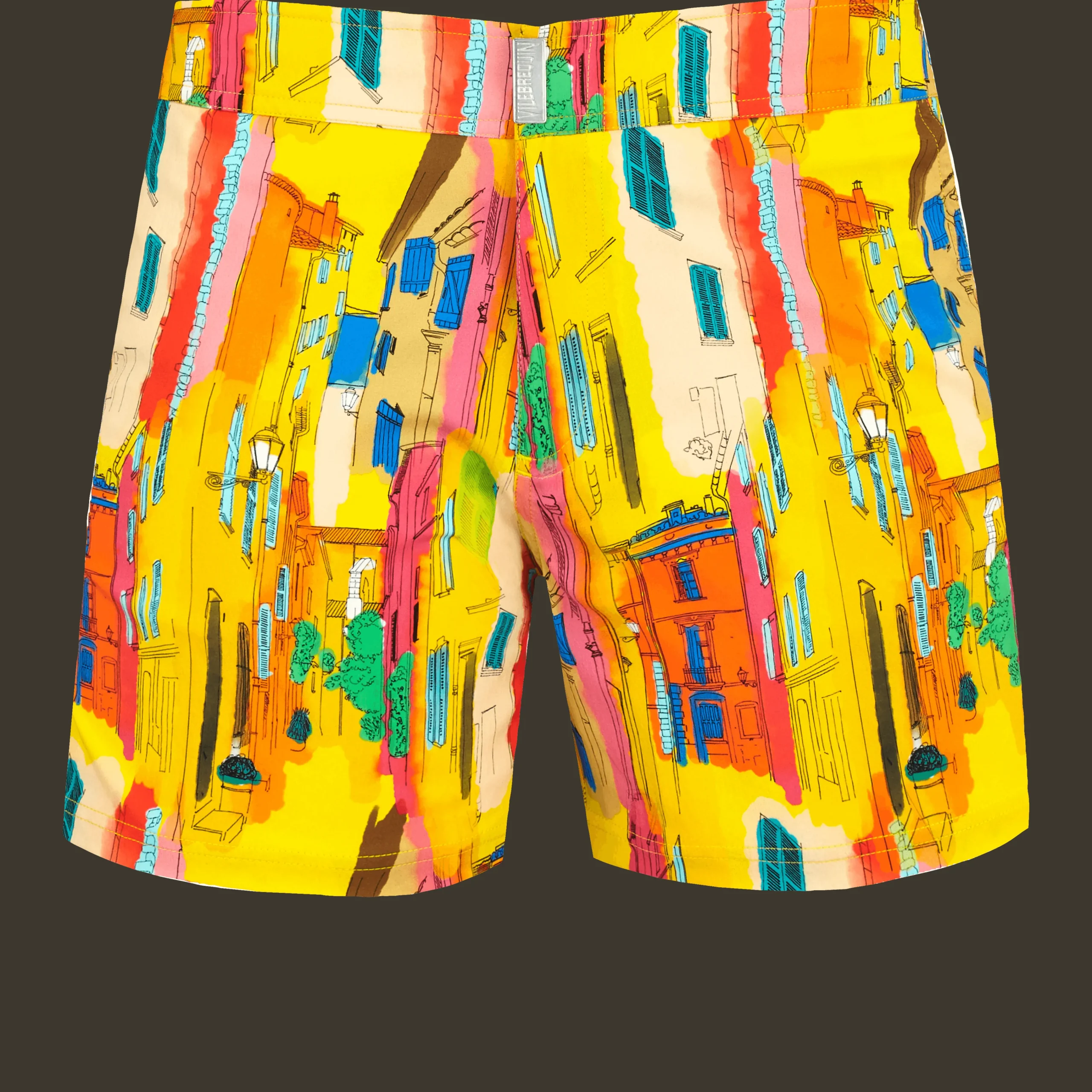 Vilebrequin Men Stretch Short Swim Trunks Flat Belt Sunny Streets*Men The Flat Belt