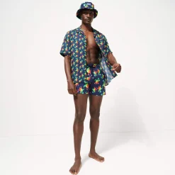 Vilebrequin Men Stretch Swim Trunks Tortues Rainbow Multicolor - X Kenny Scharf*Men The Stretch Fabric