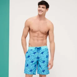 Vilebrequin Men Swim Trunks Long Turtles Splash Flocked*Men The Long