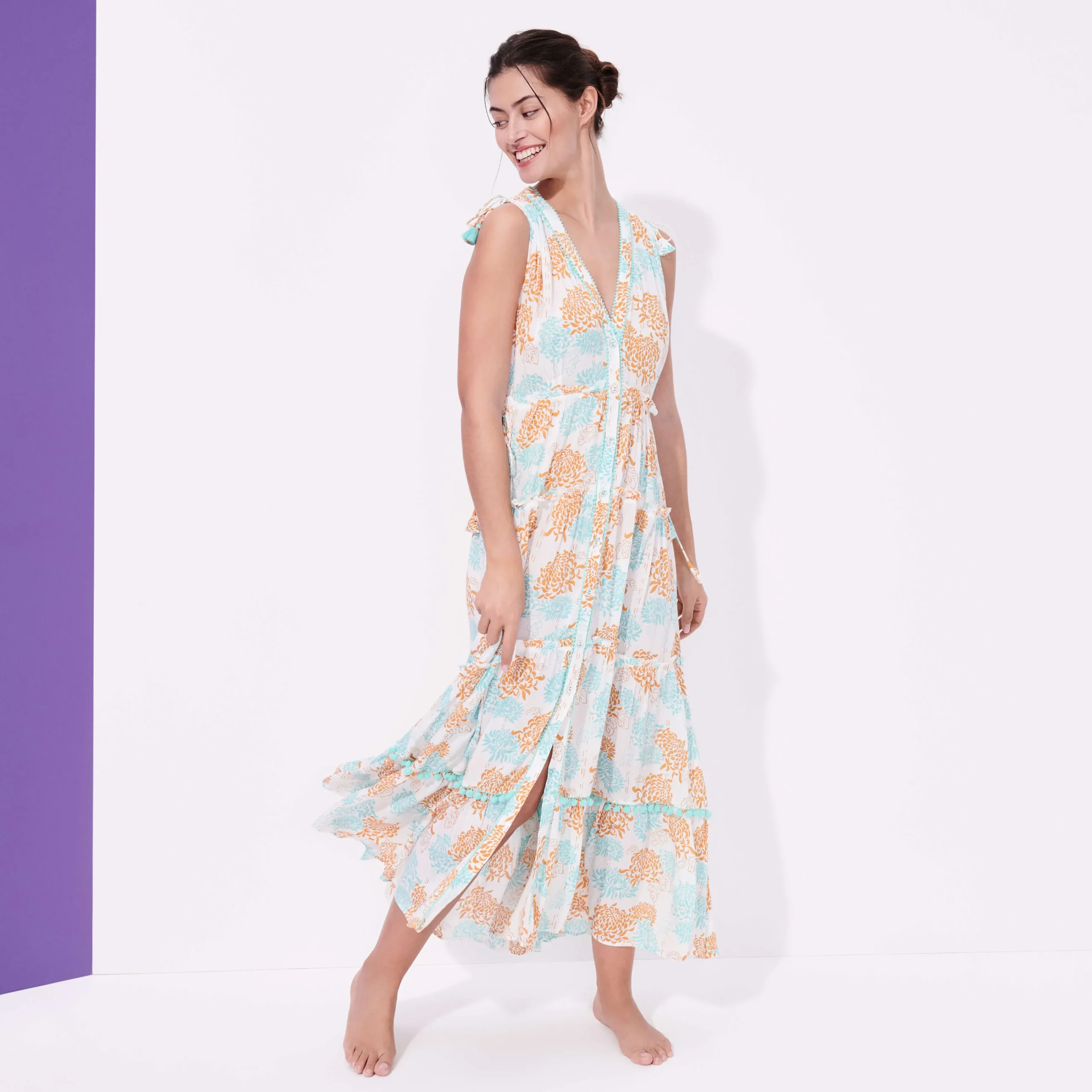 Vilebrequin Women Maxi Dress Iridescent Flowers Of Joy- X Poupette St Barth*Women Dresses